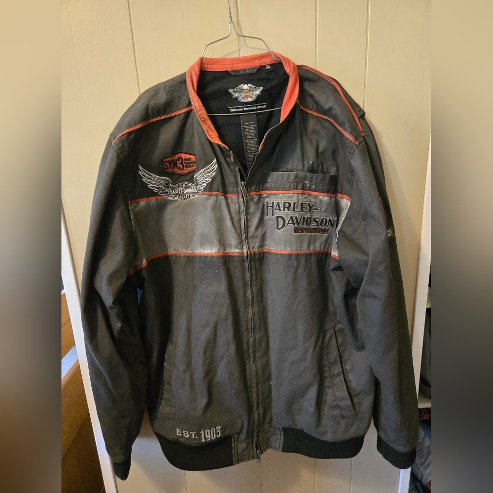 Mens Harley-Davidson  Black & Orange Riding Jacket With Patches Size 2xl